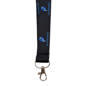 Black lanyard with 'Playmaker Sportz logo white background