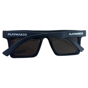 Back view of Sunglasses with Playmaker Sportz logo on a white background