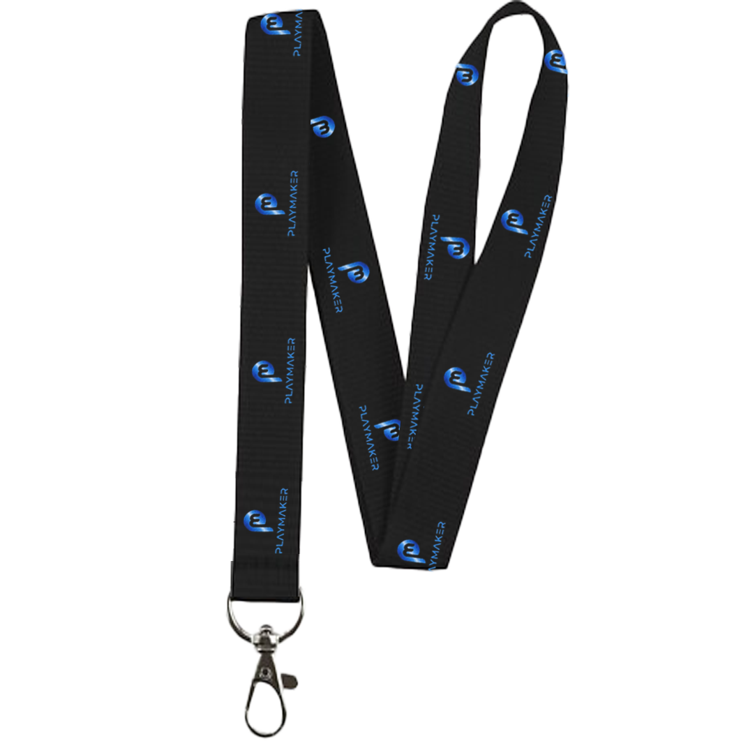 Black lanyard with Playmaker Sportz logo and metal clasp